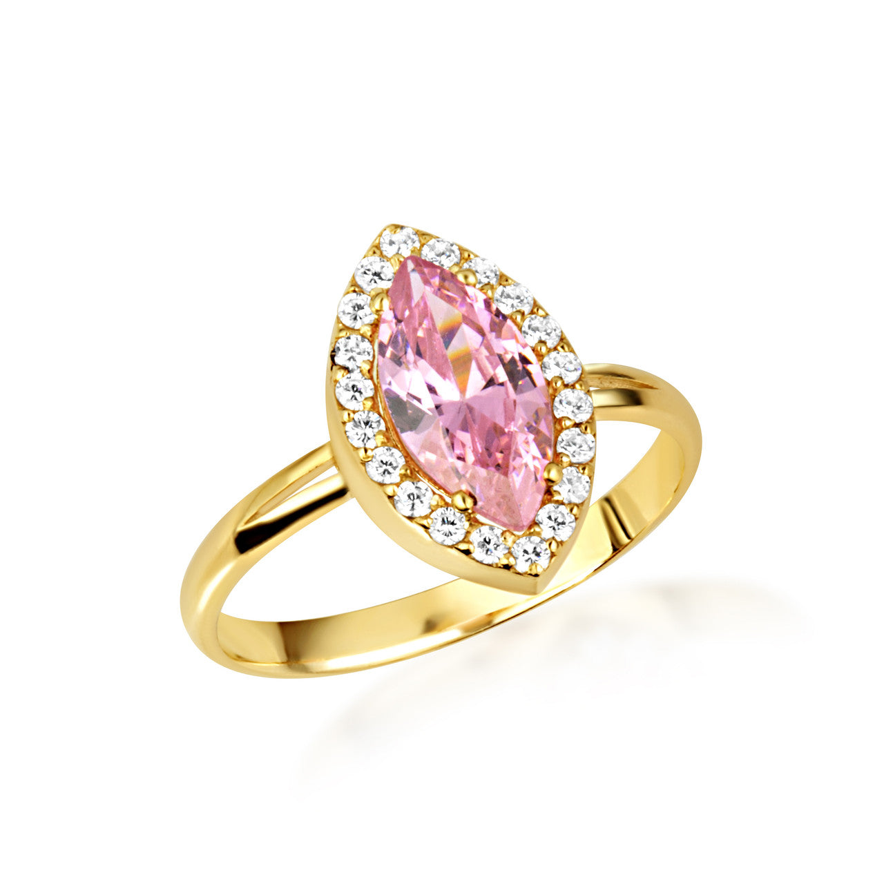 Gold Marquise Cut Birthstone Halo Ring (Available in Yellow /Rose/White Gold)