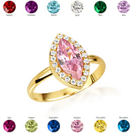 Gold Marquise Cut Birthstone Halo Ring (Available in Yellow /Rose/White Gold)