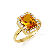 Gold Radiant Cut CZ Birthstone Halo Ring (Available in Yellow/Rose/White Gold)