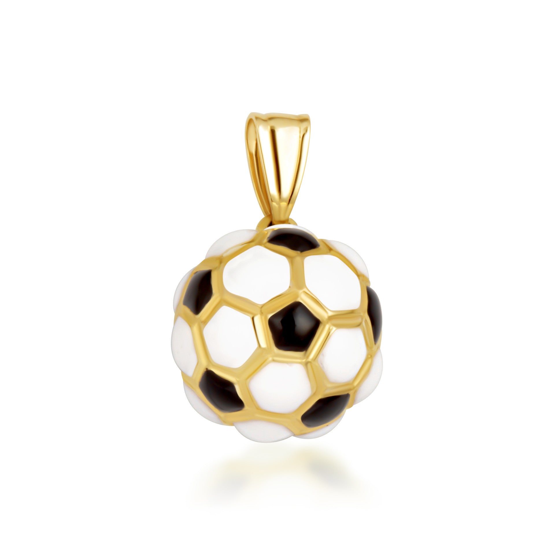 Yellow Gold 3D Enamel Soccer Ball Sports Pendant Necklace