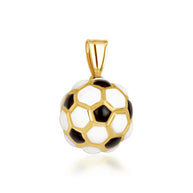 Yellow Gold 3D Enamel Soccer Ball Sports Pendant Necklace