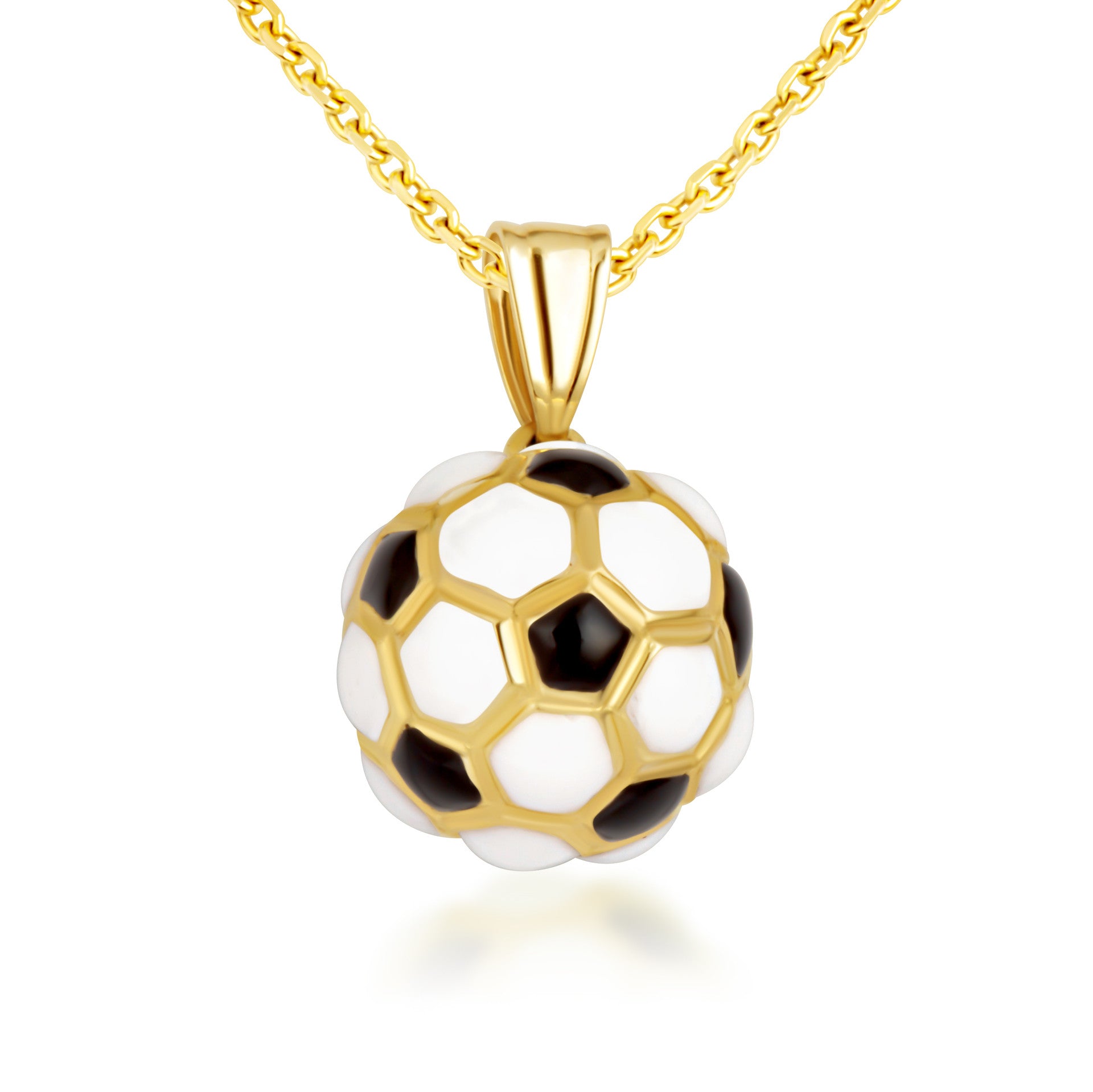 Yellow Gold 3D Enamel Soccer Ball Sports Pendant Necklace