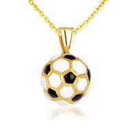 Yellow Gold 3D Enamel Soccer Ball Sports Pendant Necklace