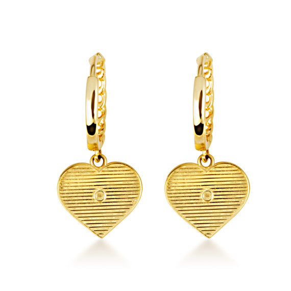 Yellow Gold Heart Shape Love Cuban Link Huggie Hoop Earrings