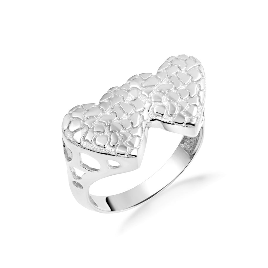 .925 Sterling Silver Double Heart Nugget Ring