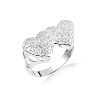 .925 Sterling Silver Double Heart Nugget Ring