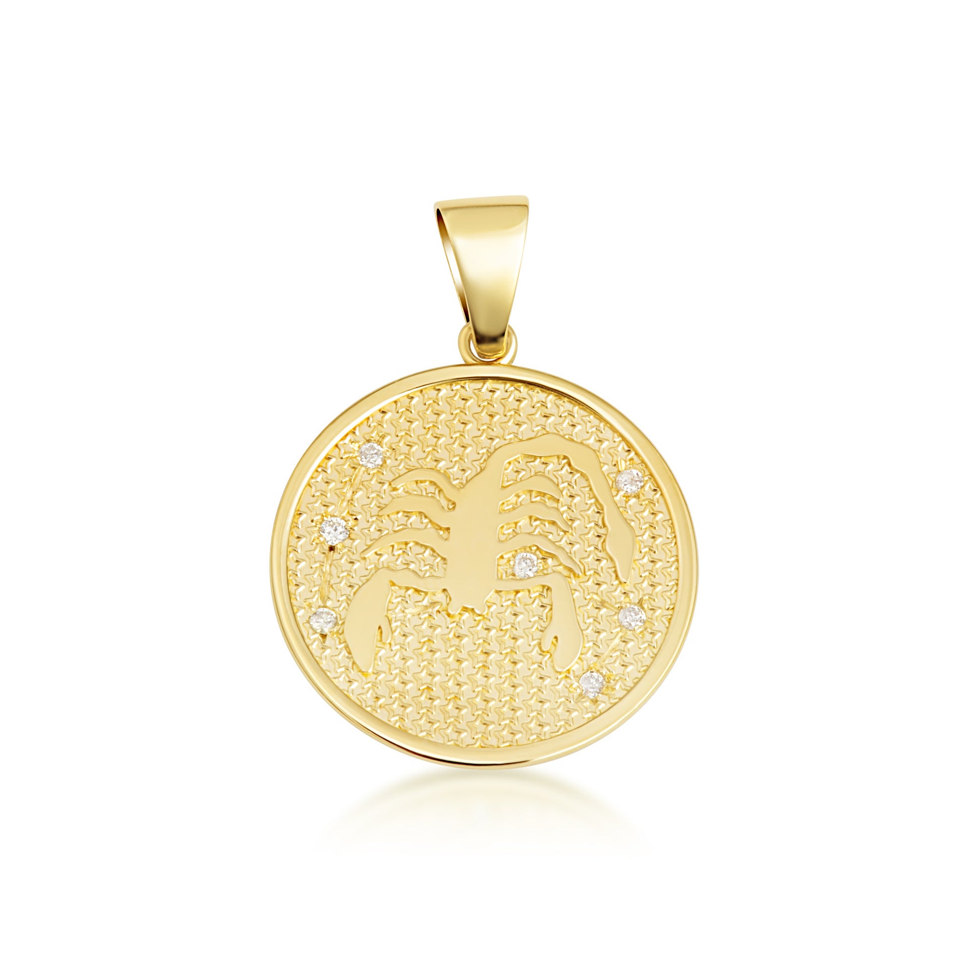 12 Astrological Gold Diamond Zodiac Disc Pendant Necklace (Available in Yellow/Rose/White Gold)