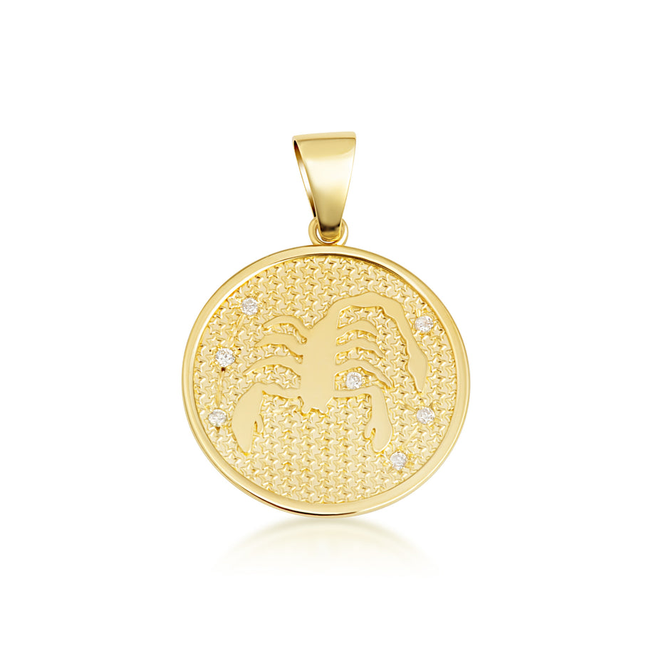 12 Astrological Gold Diamond Zodiac Disc Pendant Necklace (Available in Yellow/Rose/White Gold)