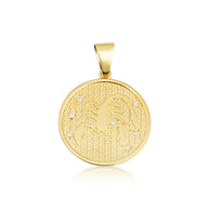 12 Astrological Gold Diamond Zodiac Disc Pendant Necklace (Available in Yellow/Rose/White Gold)