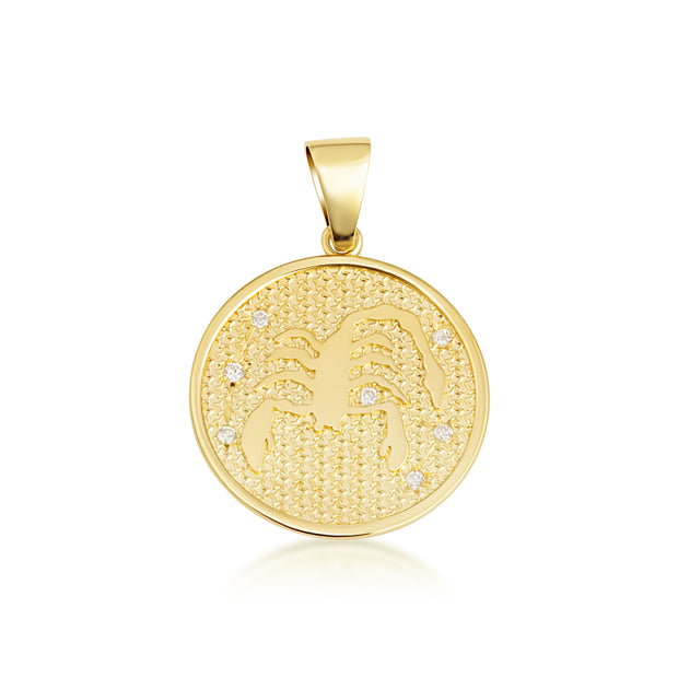 12 Astrological Gold Diamond Zodiac Disc Pendant Necklace (Available in Yellow/Rose/White Gold)