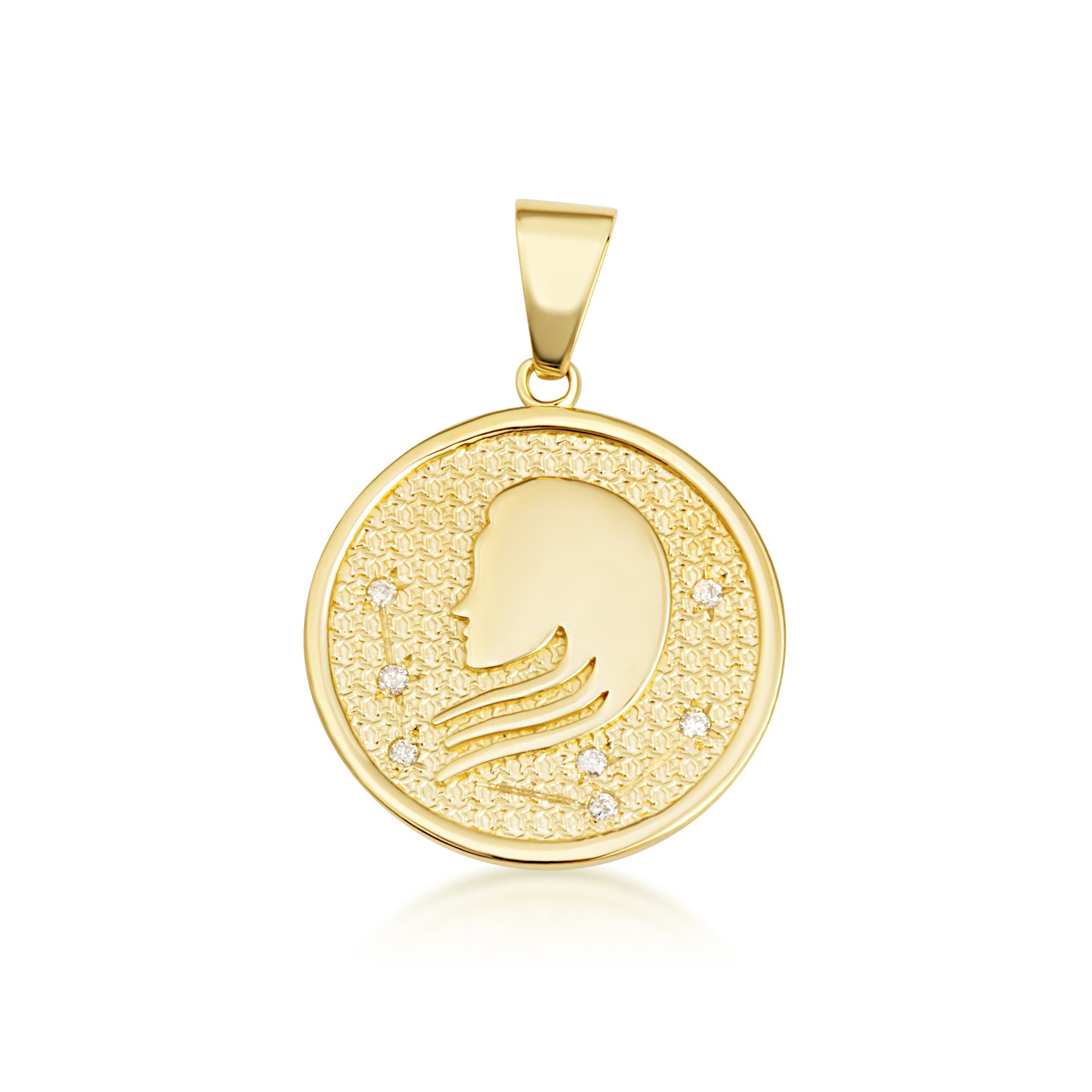 12 Astrological Gold Diamond Zodiac Disc Pendant Necklace (Available in Yellow/Rose/White Gold)