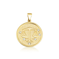 12 Astrological Gold Diamond Zodiac Disc Pendant Necklace (Available in Yellow/Rose/White Gold)