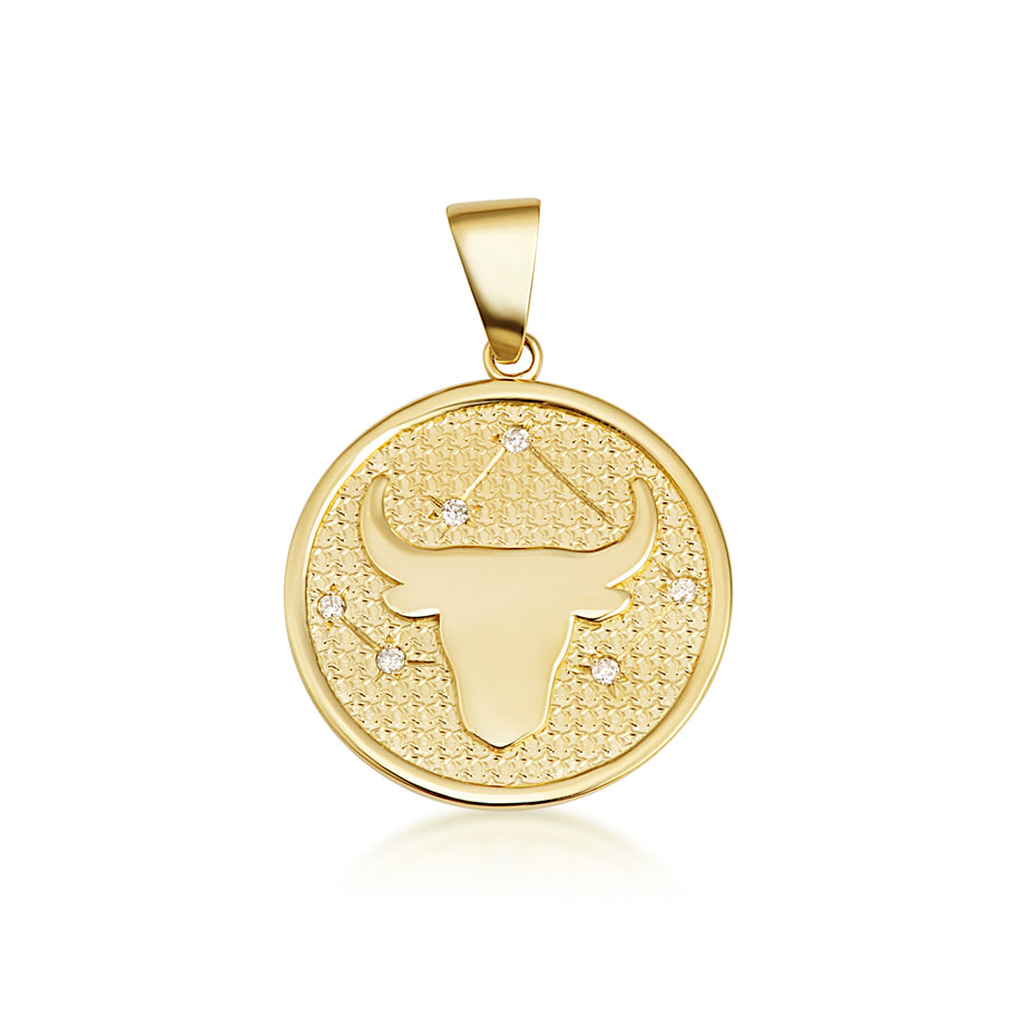 12 Astrological Gold Diamond Zodiac Disc Pendant Necklace (Available in Yellow/Rose/White Gold)