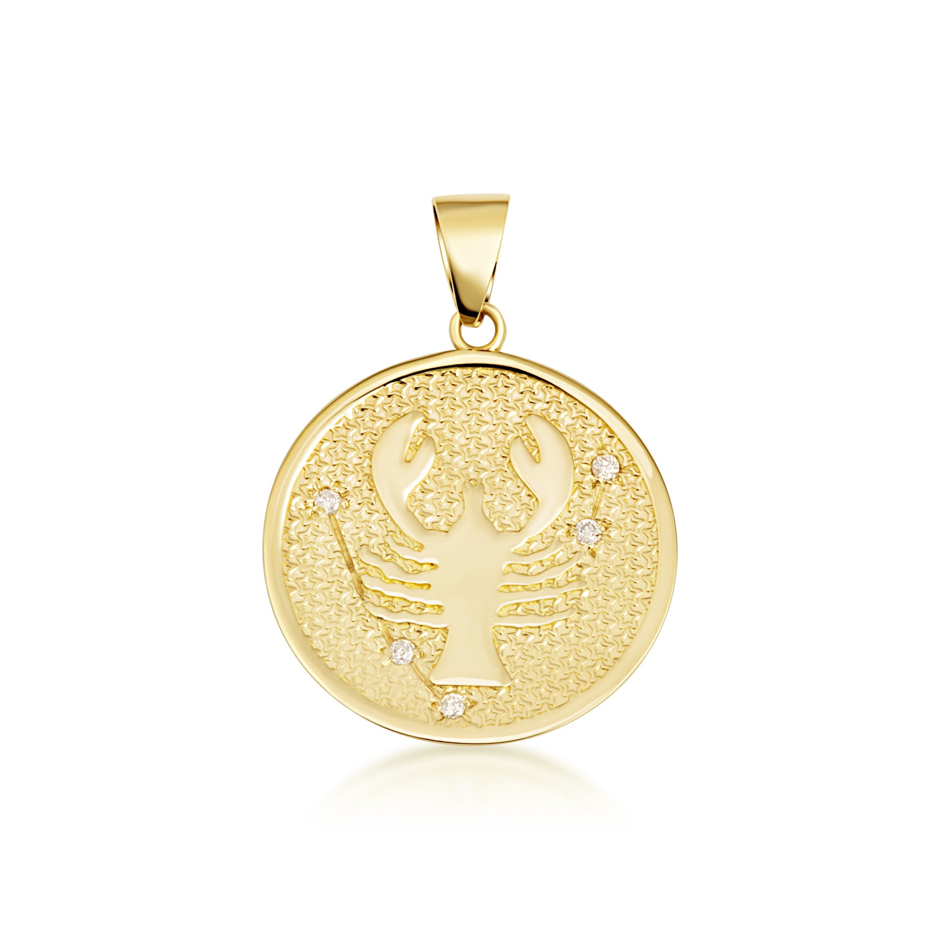 12 Astrological Gold Diamond Zodiac Disc Pendant Necklace (Available in Yellow/Rose/White Gold)