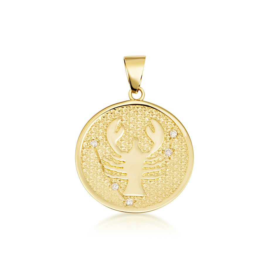 12 Astrological Gold Diamond Zodiac Disc Pendant Necklace (Available in Yellow/Rose/White Gold)