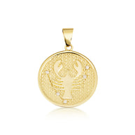 12 Astrological Gold Diamond Zodiac Disc Pendant Necklace (Available in Yellow/Rose/White Gold)