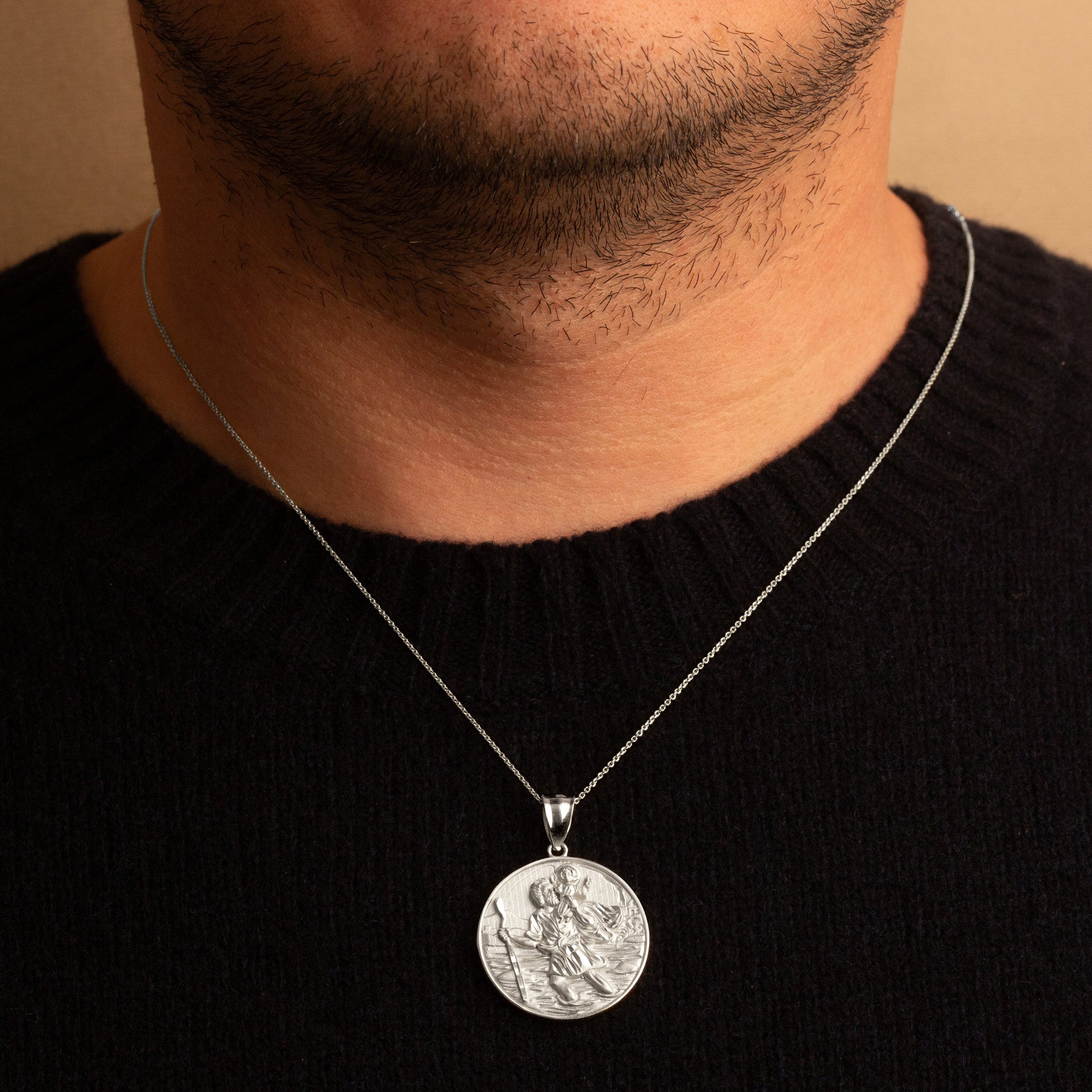 .925 Sterling Silver Diamond Cut Patron Saint Christopher Medallion Pendant Necklace Pendant Necklace
