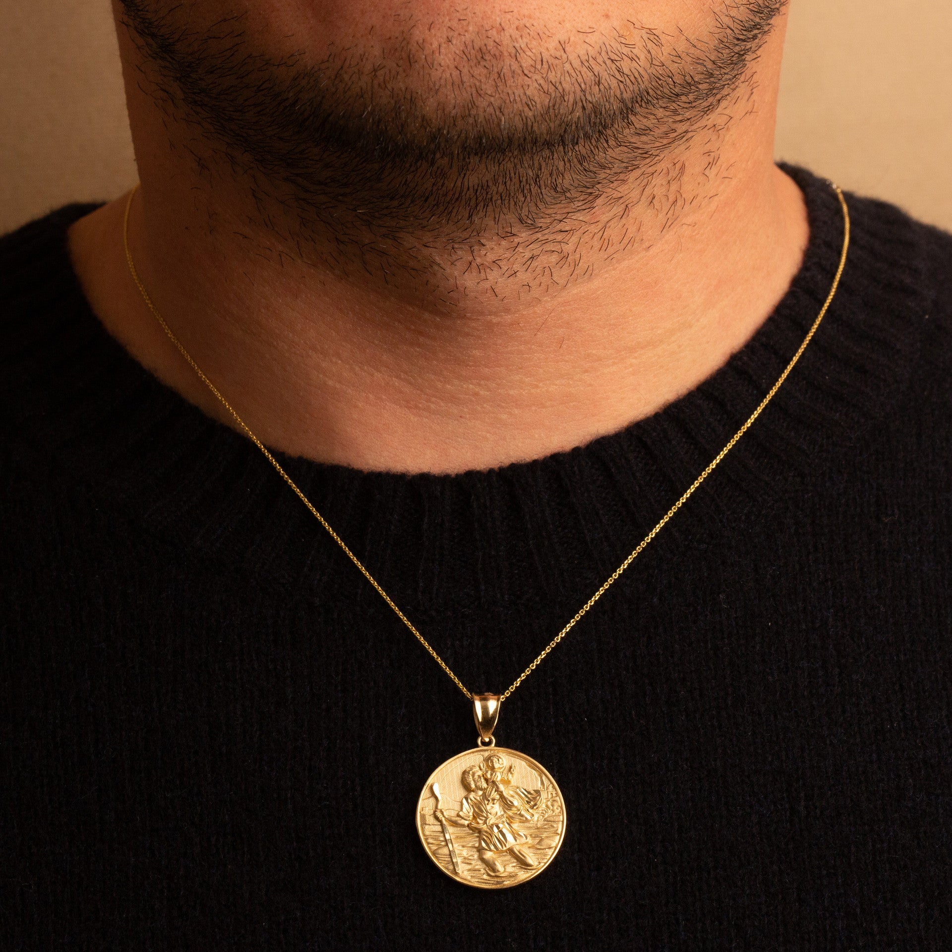 Gold Diamond Cut Patron Saint Christopher Medallion Pendant Necklace Pendant Necklace (Available in Yellow/Rose/White Gold)