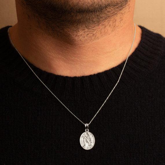 .925 Sterling Silver Religious Baby Jesus Mary & Joseph Oval Medallion Pendant Necklace