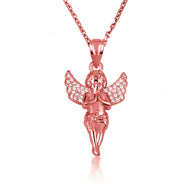 Gold Cherub Angel Diamond Wings Pendant Necklace (Available in Yellow/Rose/White Gold)