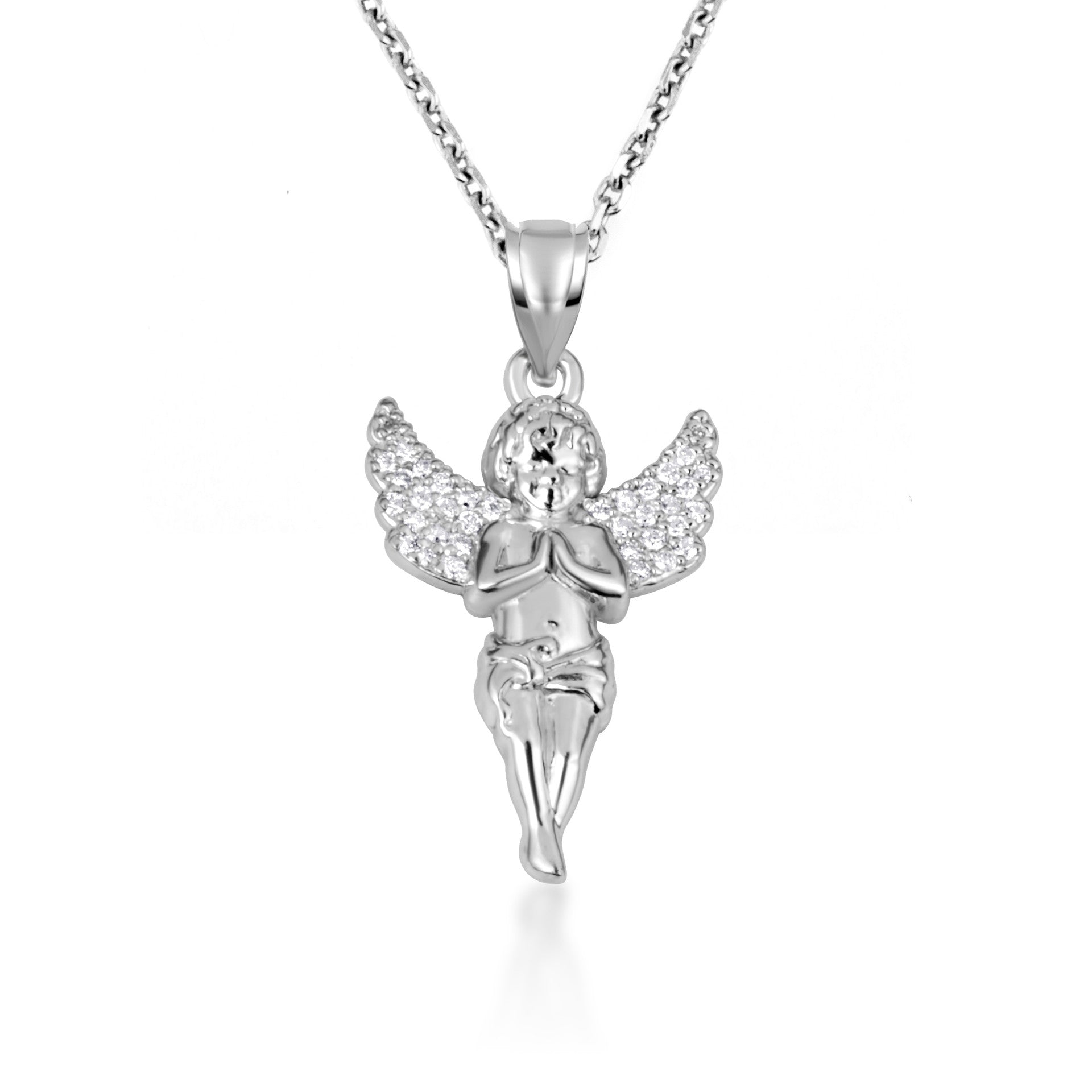 Gold Cherub Angel Diamond Wings Pendant Necklace (Available in Yellow/Rose/White Gold)