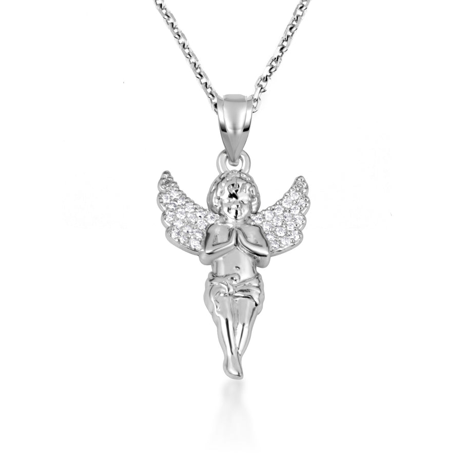 Gold Cherub Angel Diamond Wings Pendant Necklace (Available in Yellow/Rose/White Gold)