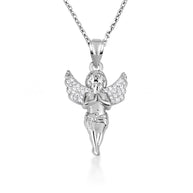 Gold Cherub Angel Diamond Wings Pendant Necklace (Available in Yellow/Rose/White Gold)
