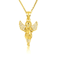 Gold Cherub Angel Diamond Wings Pendant Necklace (Available in Yellow/Rose/White Gold)
