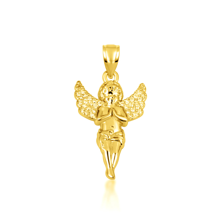 Gold Cherub Angel Diamond Wings Pendant Necklace (Available in Yellow/Rose/White Gold)