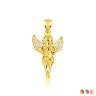 Gold Cherub Angel Diamond Wings Pendant Necklace (Available in Yellow/Rose/White Gold)