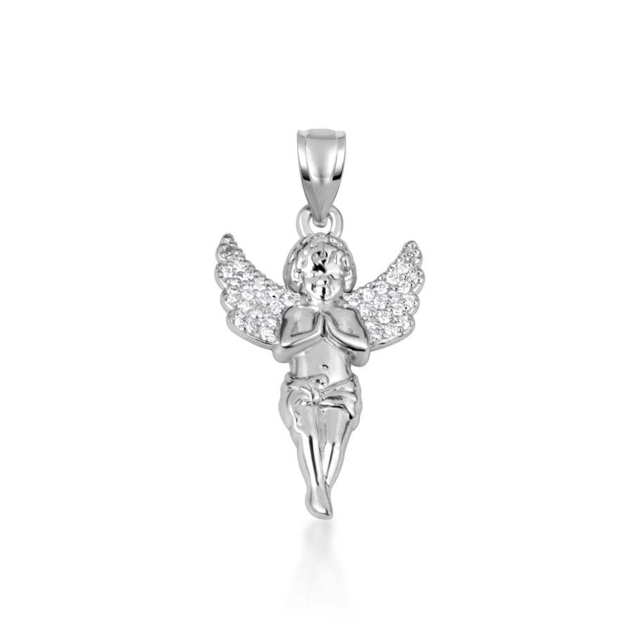 Gold Cherub Angel Diamond Wings Pendant Necklace (Available in Yellow/Rose/White Gold)