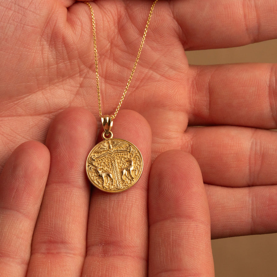 Gold Pagan Irminsul Tree of Life Viking Medallion Pendant Necklace (Available in Yellow/Rose/White Gold)