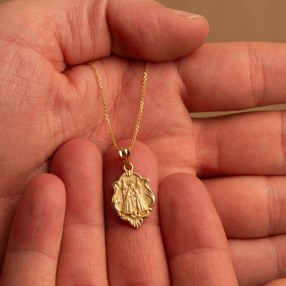 Gold Our Lady of San Juan de los Lagos Religious Pendant Necklace (Available in Yellow/Rose/White Gold)