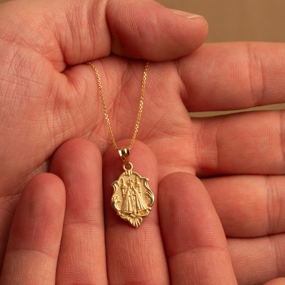 Gold Our Lady of San Juan de los Lagos Religious Pendant Necklace (Available in Yellow/Rose/White Gold)