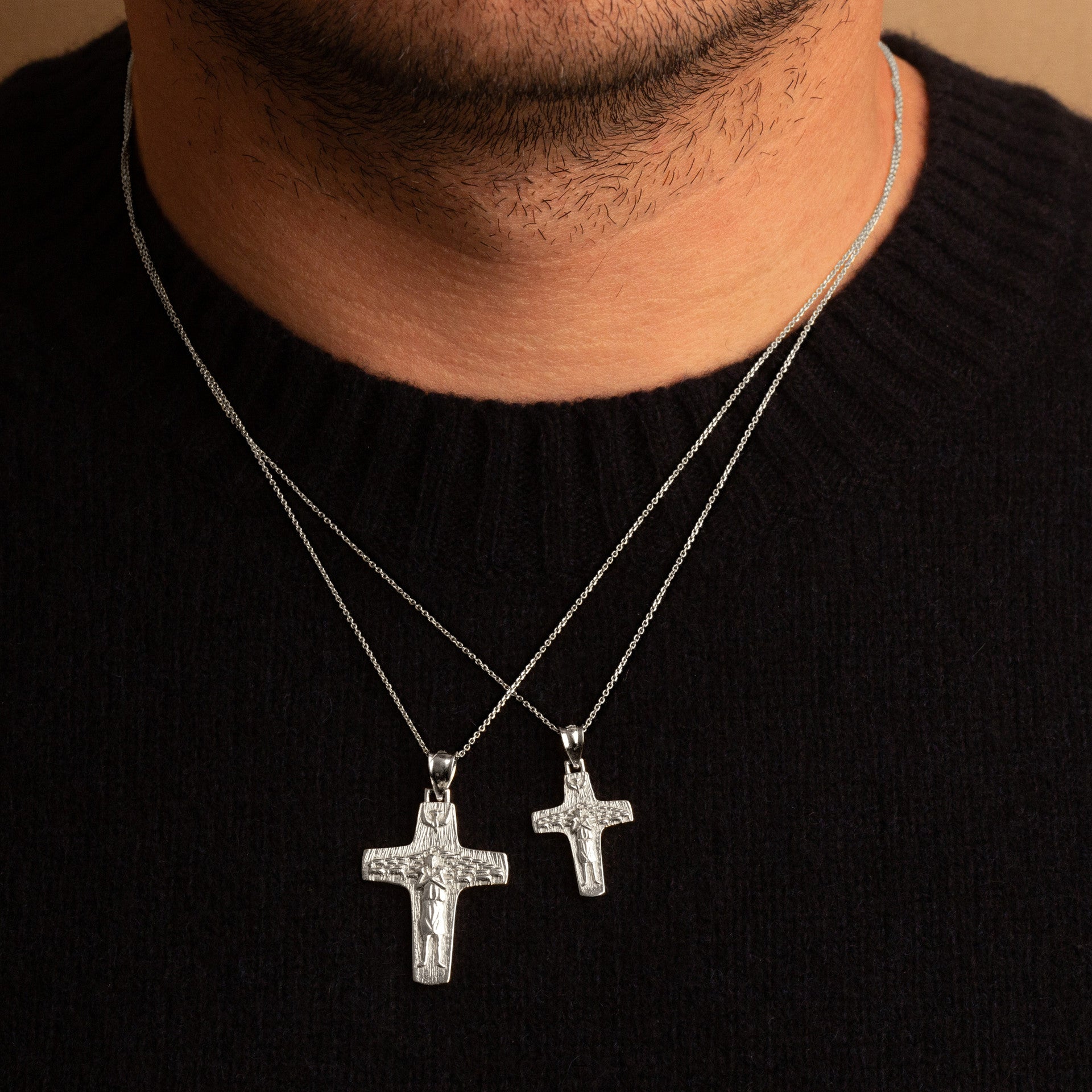 .925 Sterling Silver Jesus Christ Good Shepherd Cross Pendant Necklace (Available in Small/Large)
