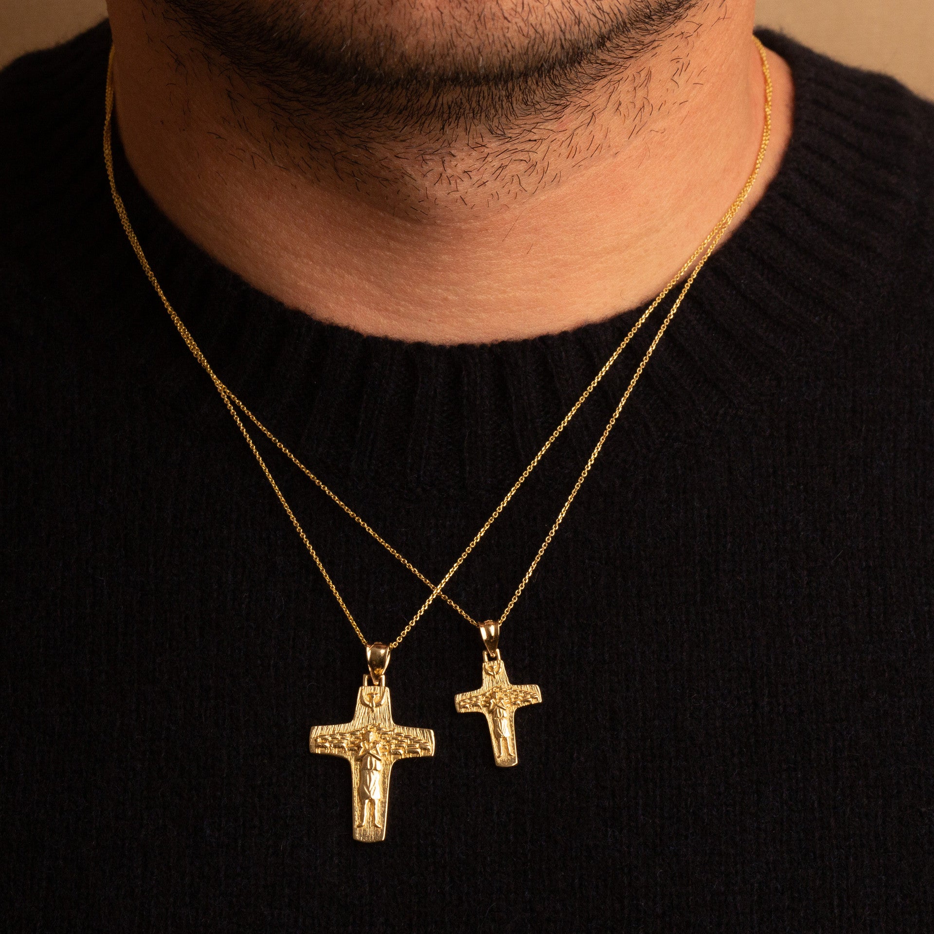 Gold Jesus Christ Good Shepherd Cross Pendant Necklace S/L (Available in Yellow/Rose/White Gold)