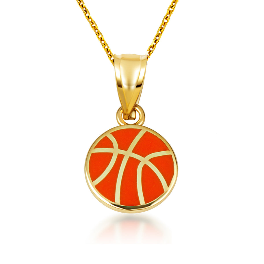 Gold Enamel Basketball Necklace (Available in Yellow Gold, Rose Gold, White Gold)