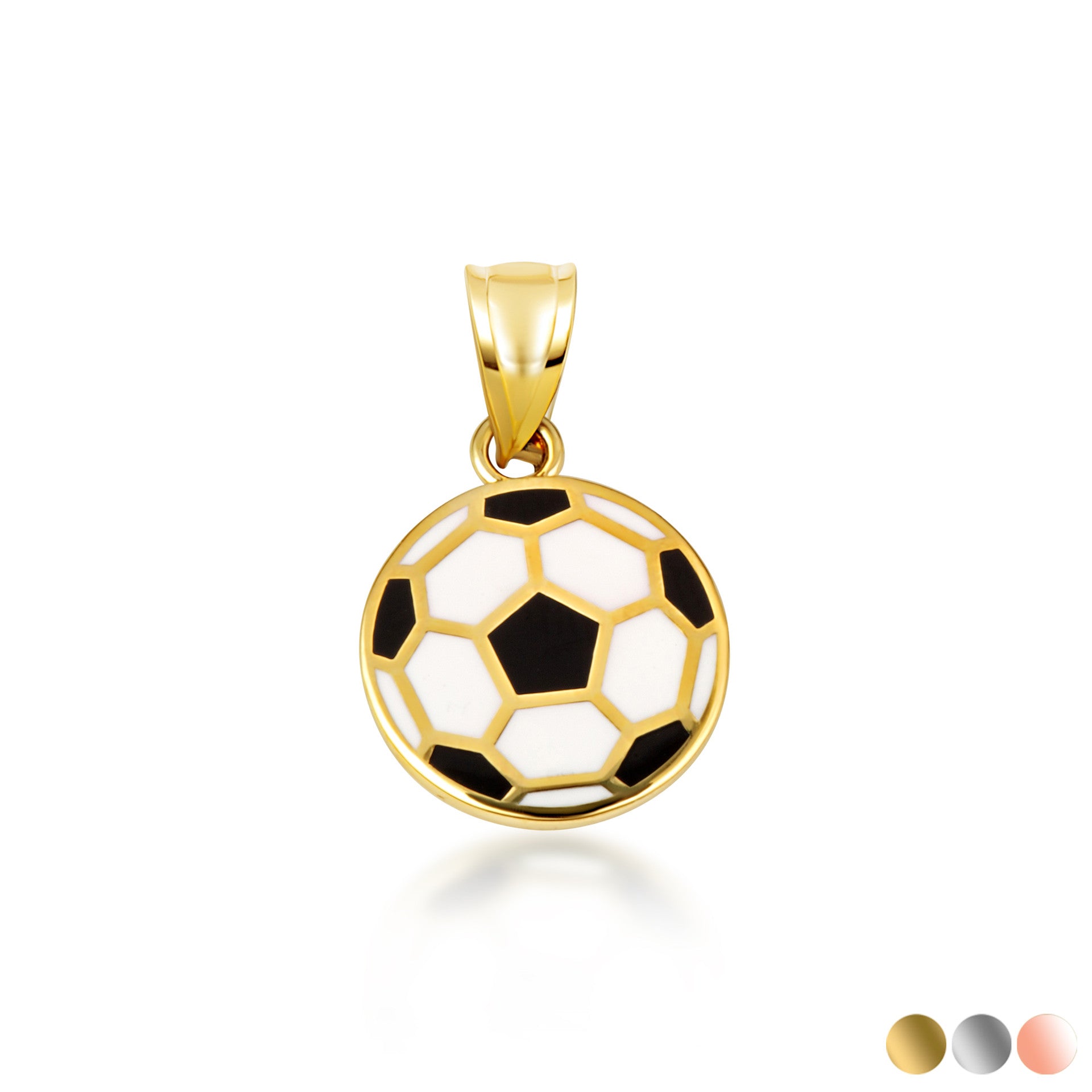 Gold Enamel Soccer Ball Necklace (Available in Yellow Gold, Rose Gold, White Gold)