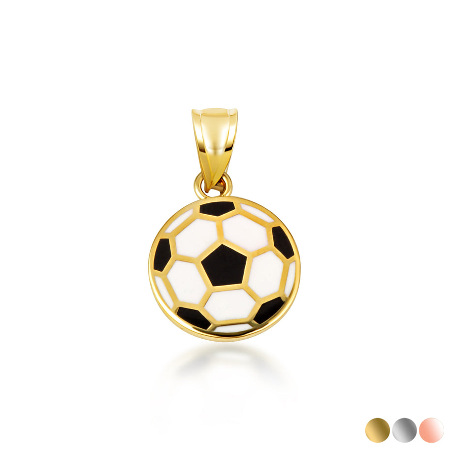 Gold Enamel Soccer Ball Necklace (Available in Yellow Gold, Rose Gold, White Gold)