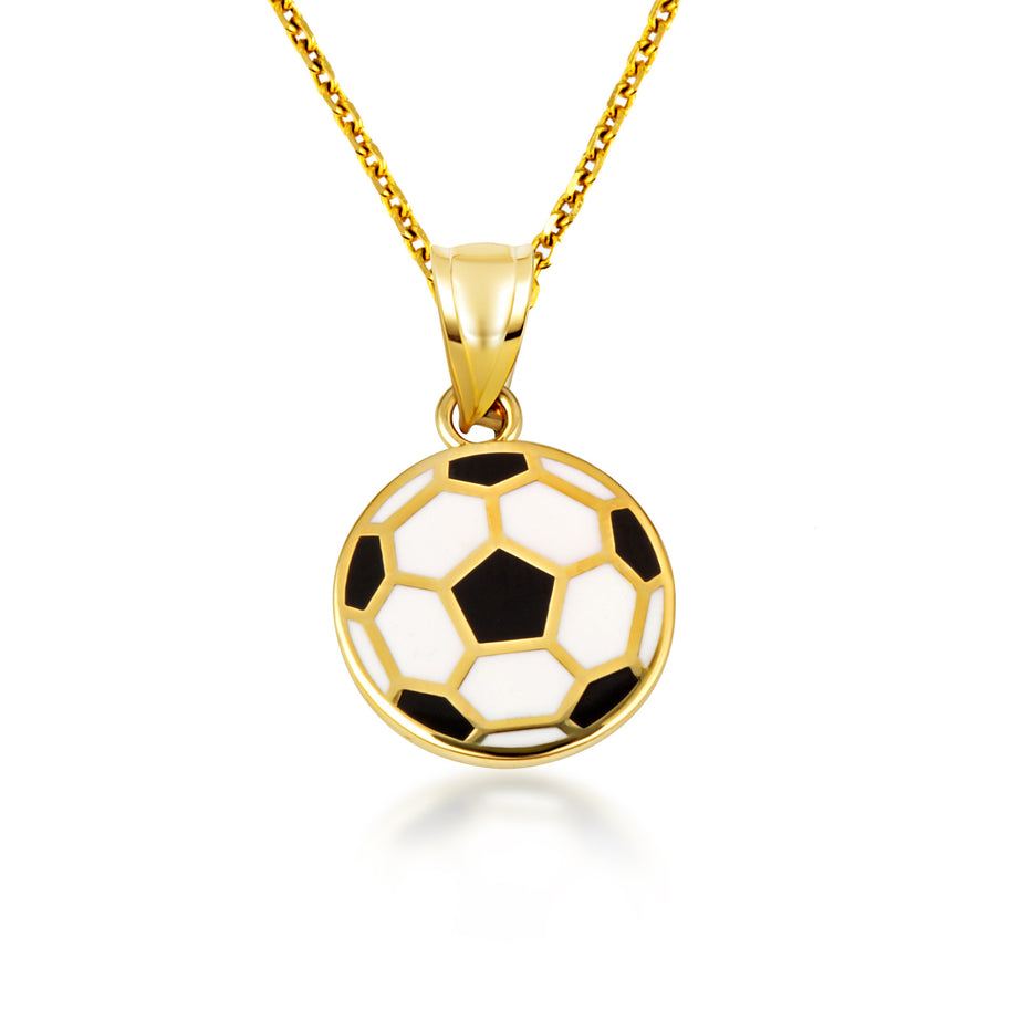 Gold Enamel Soccer Ball Necklace (Available in Yellow Gold, Rose Gold, White Gold)