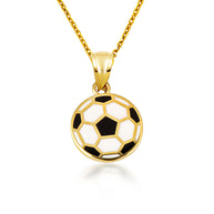 Gold Enamel Soccer Ball Necklace (Available in Yellow Gold, Rose Gold, White Gold)