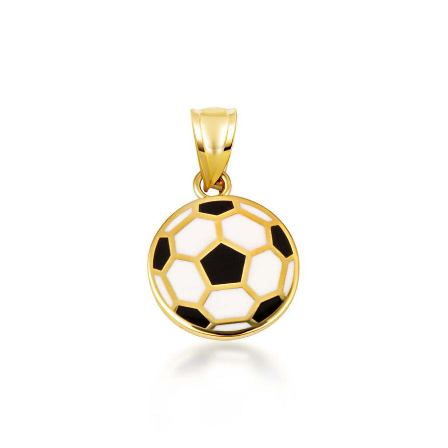 Gold Enamel Soccer Ball Necklace (Available in Yellow Gold, Rose Gold, White Gold)
