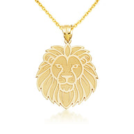 14K Yellow Gold Lion Head Satin Finish Pendant Necklace (Available in Small/Large)