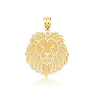 14K Yellow Gold Lion Head Satin Finish Pendant Necklace (Available in Small/Large)