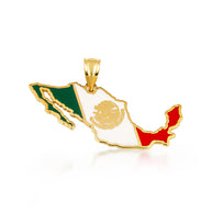 Gold Mexico Map Flag Enamel Pendant Necklace (Available in Yellow/Rose/White Gold)