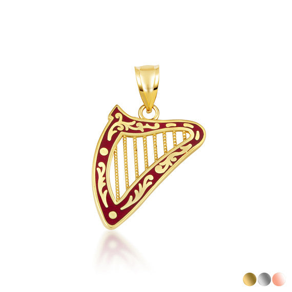 Gold Enamel Harp Music Pendant Necklace (Available in Yellow/Rose/White Gold)