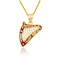 Gold Enamel Harp Music Pendant Necklace (Available in Yellow/Rose/White Gold)