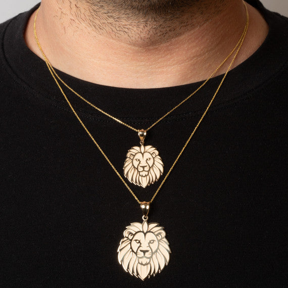14K Yellow Gold Lion Head Satin Finish Pendant Necklace (Available in Small/Large)