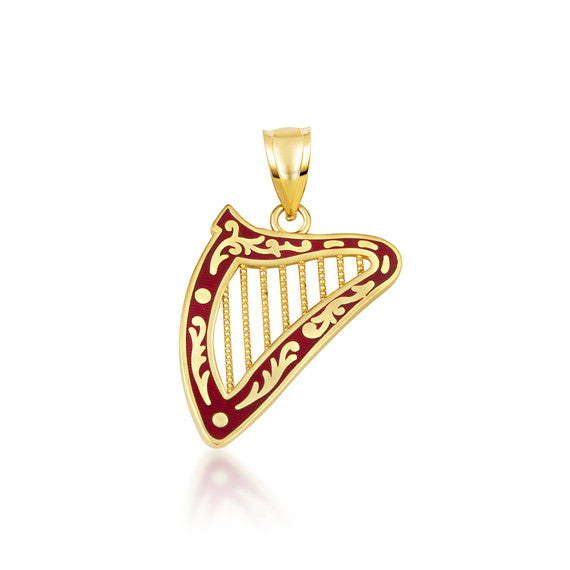 Gold Enamel Harp Music Pendant Necklace (Available in Yellow/Rose/White Gold)