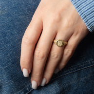 Gold Custom Initial A-Z Art Deco Signet Ring